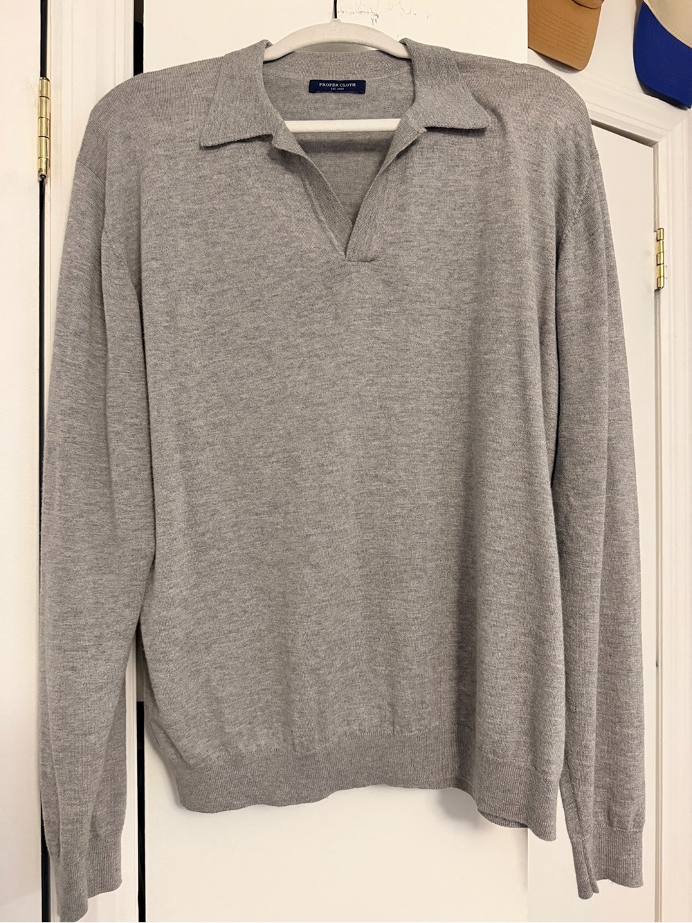 Proper Cloth Men's Grey Long-Sleeve Polo Sweater